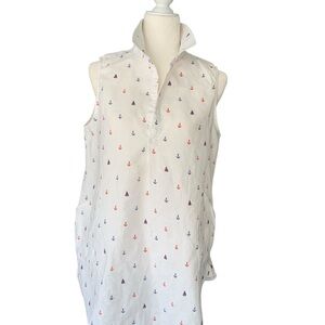 Kenar  100% Linen   Sleeveless White Blouse with Nautical Print  – Size Large